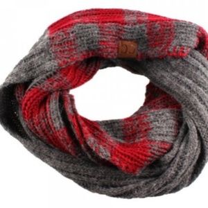 C.C. Buffalo Plaid Infinity Scarf - Burgundy/Grey